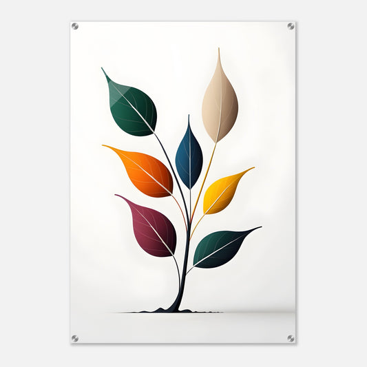 Vibrant Minimalist Abstract Acrylic Print of Colorful Leaves