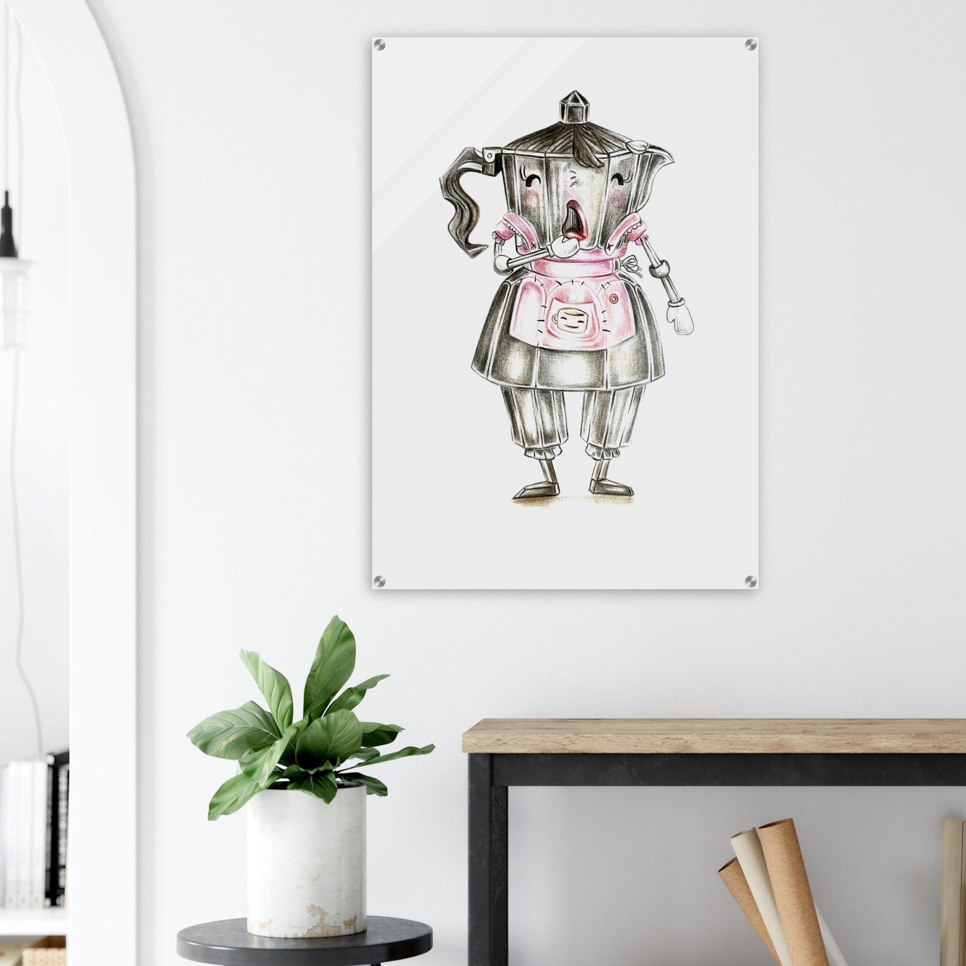 The Singing Barista - Charming Vertical Acrylic Wall Art