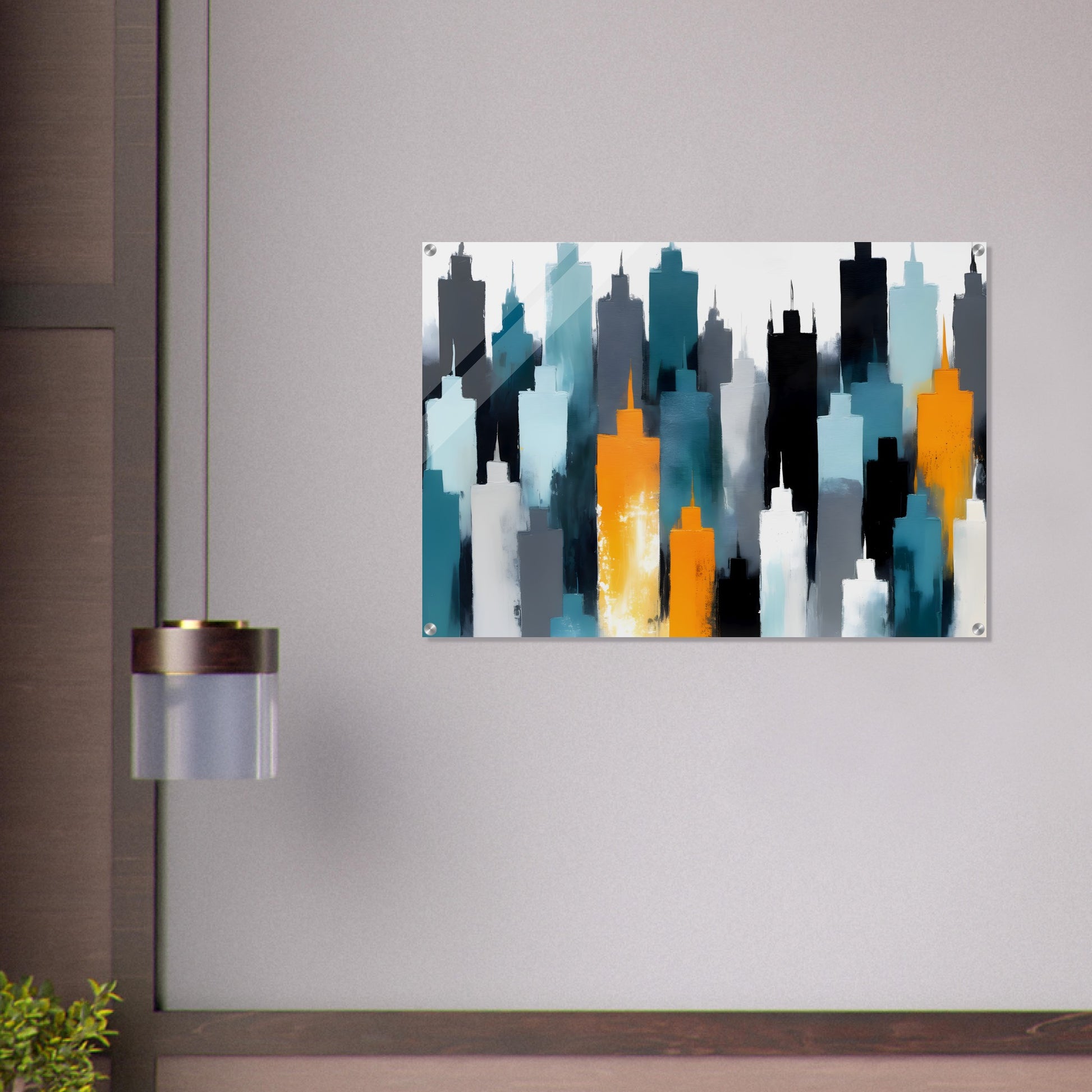 Dynamic Skyline: Abstract Minimalist Acrylic Art