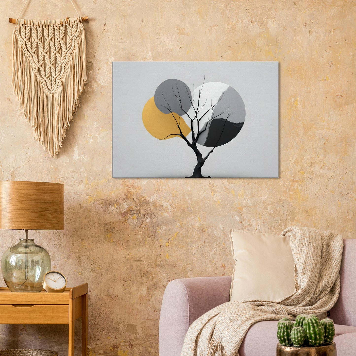 Minimalist Abstract Wall Art: Elegant Tree and Circles Print