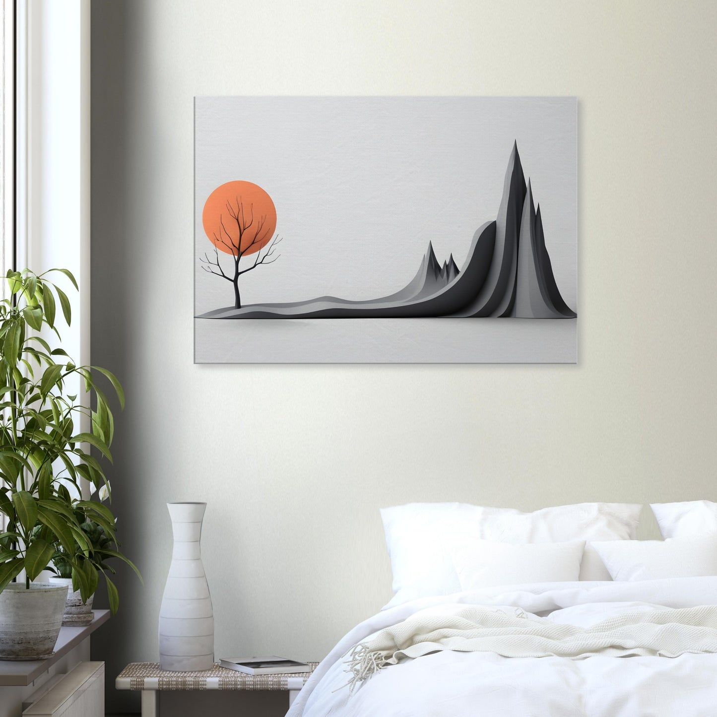 Minimalist Abstract Landscape Canvas Print with Orange Sun