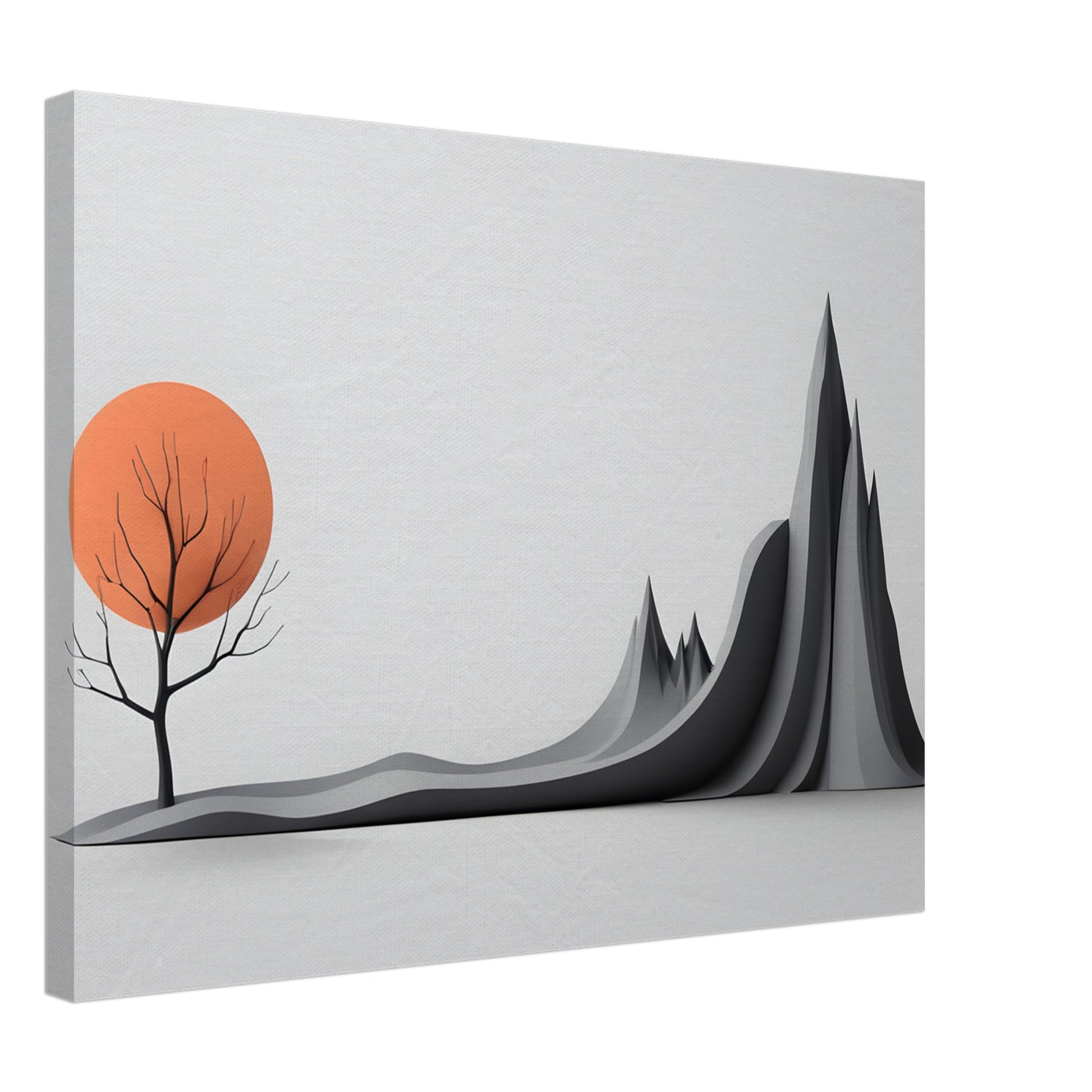 Minimalist Abstract Landscape Canvas Print with Orange Sun