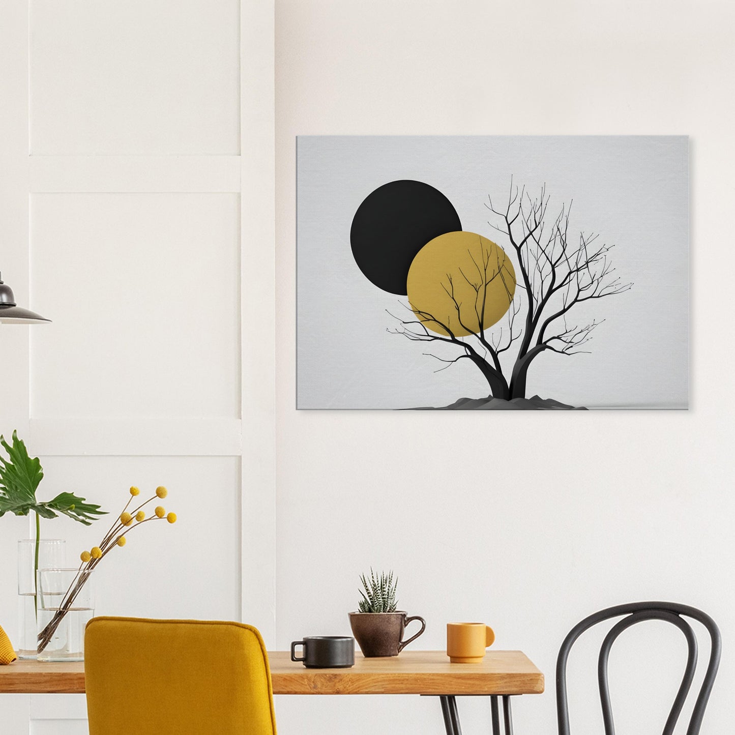 Minimalist Abstract Wall Art: Tree with Dual Circles