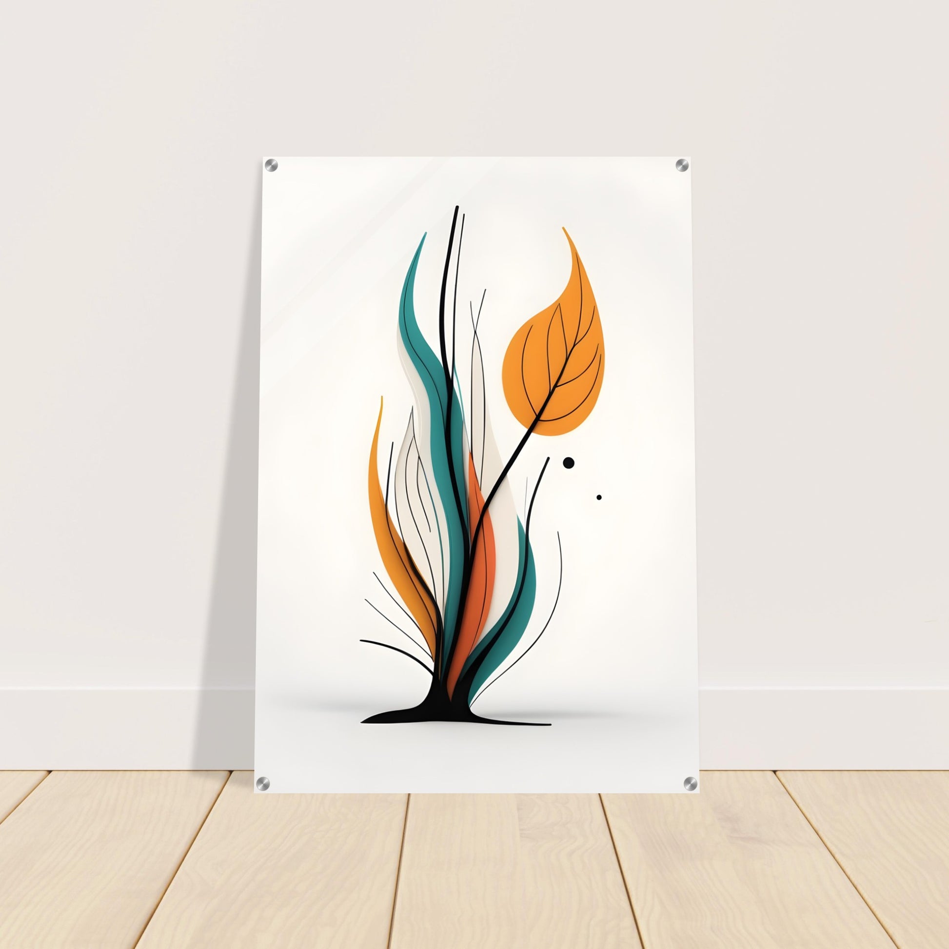 Acrylic glass wall art, Breeze Through Branches: A Minimalist Take on Nature’s Motion