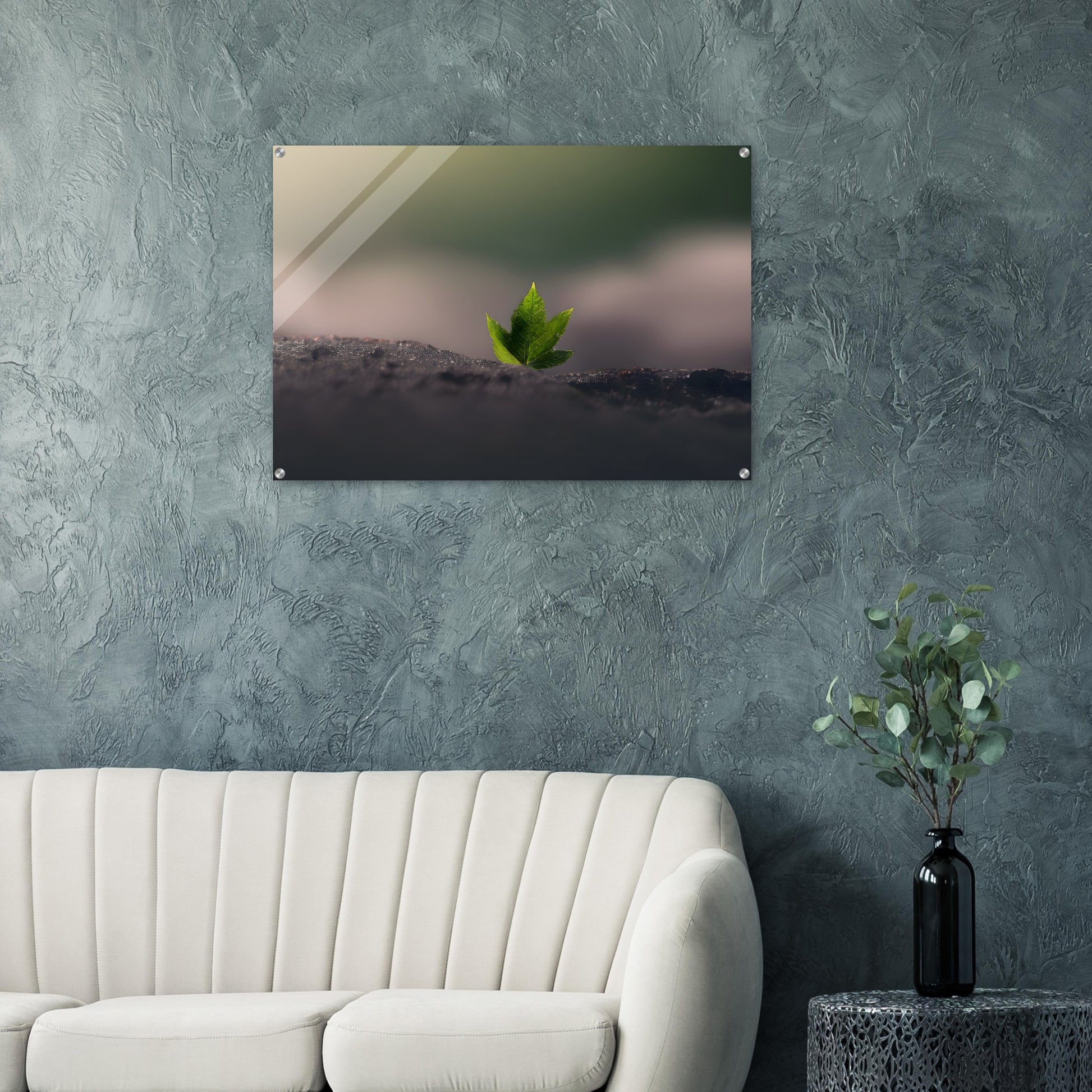 Acrylic Print of Minimalist Abstract Green Leaf Wall Art