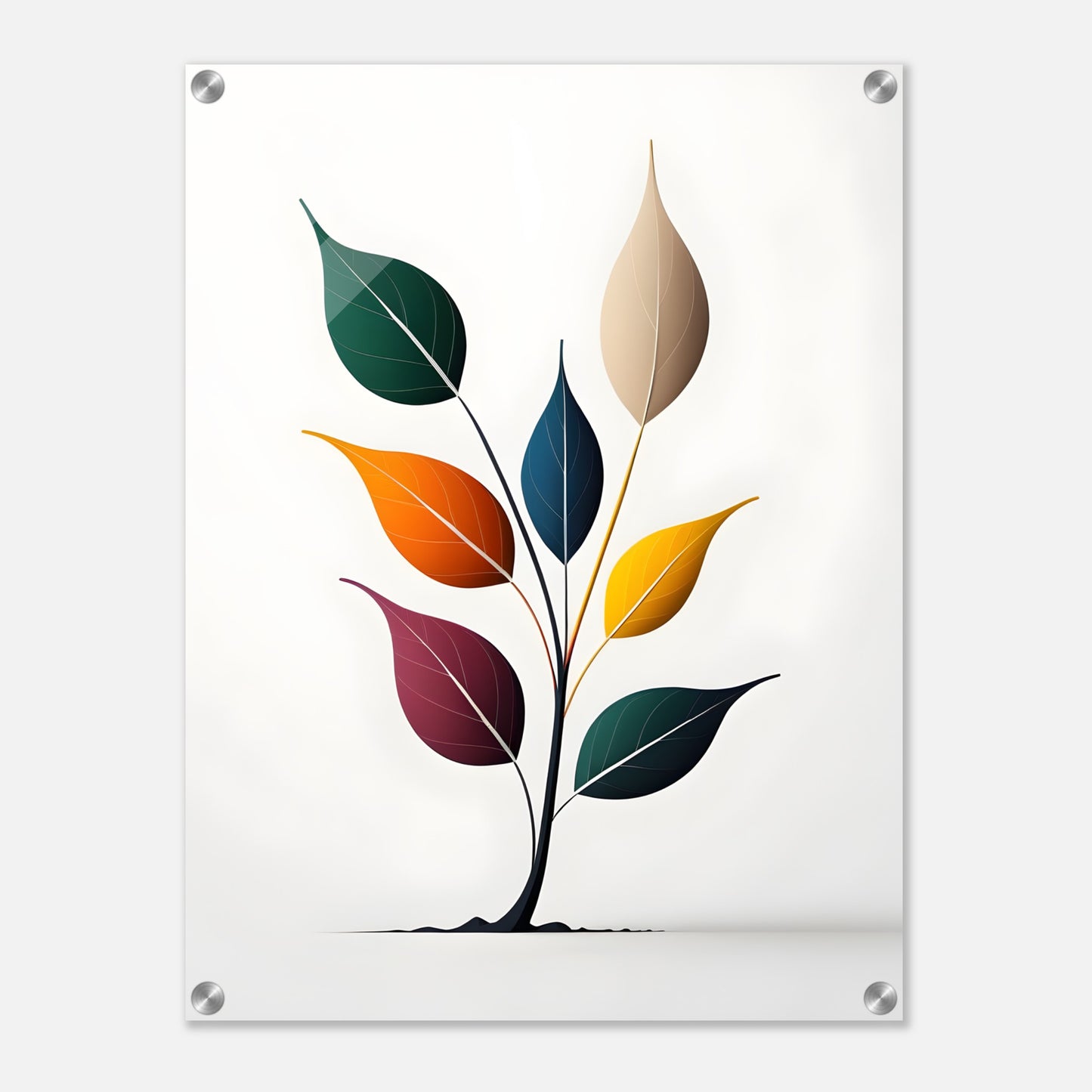 Vibrant Minimalist Abstract Acrylic Print of Colorful Leaves