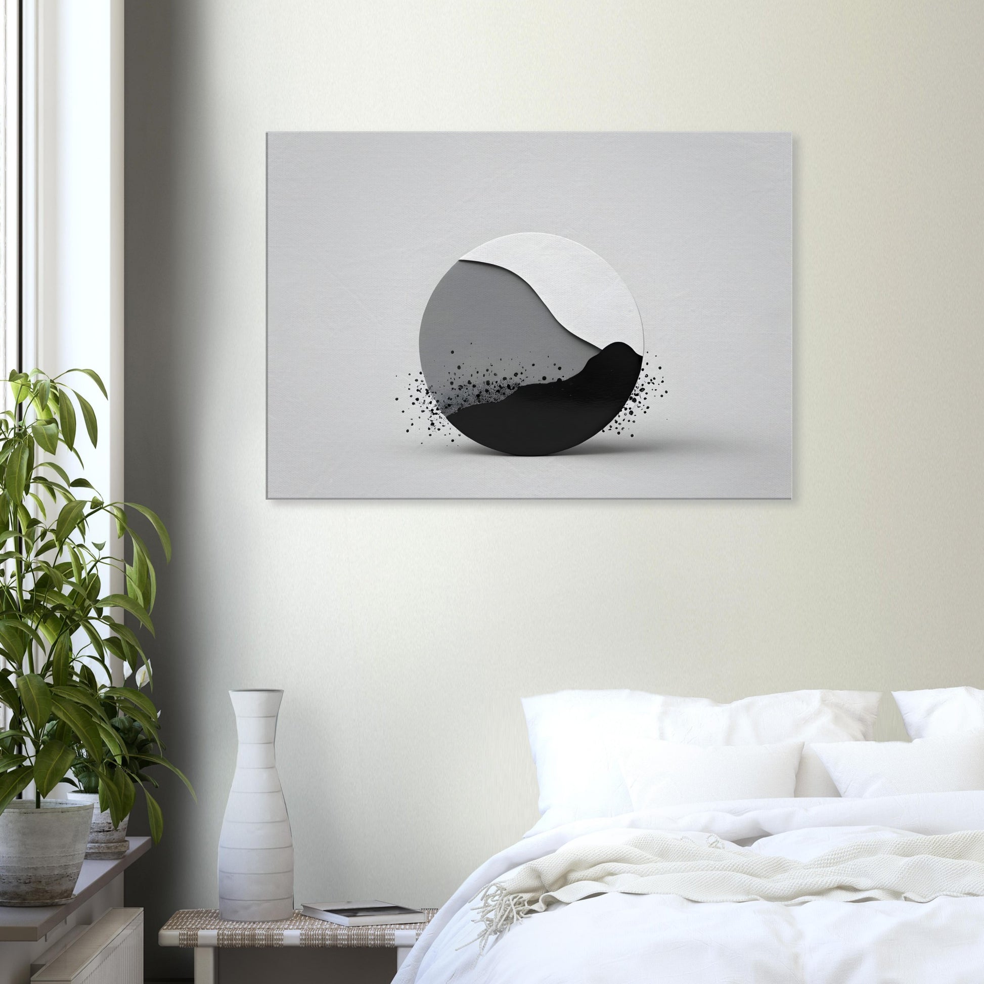 Minimalist Black and White Abstract Circle Canvas Art