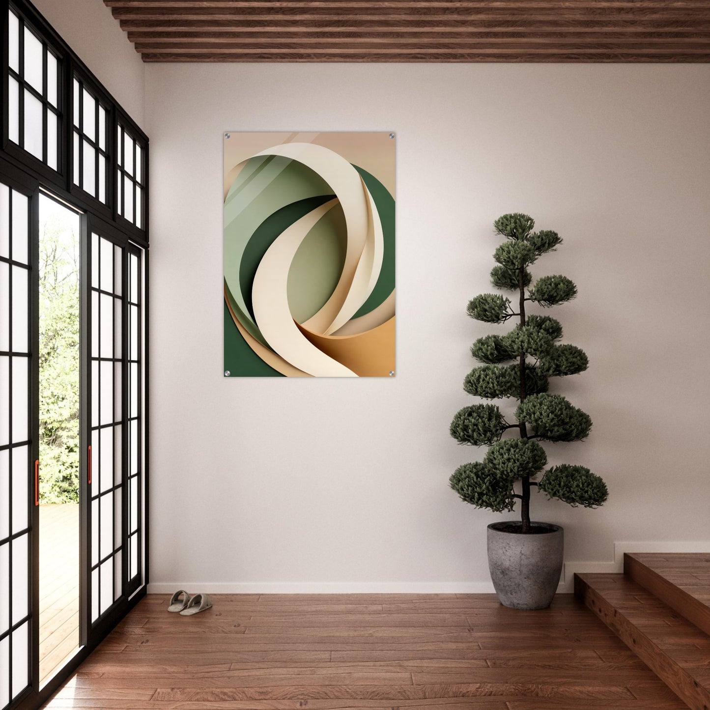 Acrylic glass wall art, Serene Earthy Tones: Minimalist Leaf Acrylic Artwork