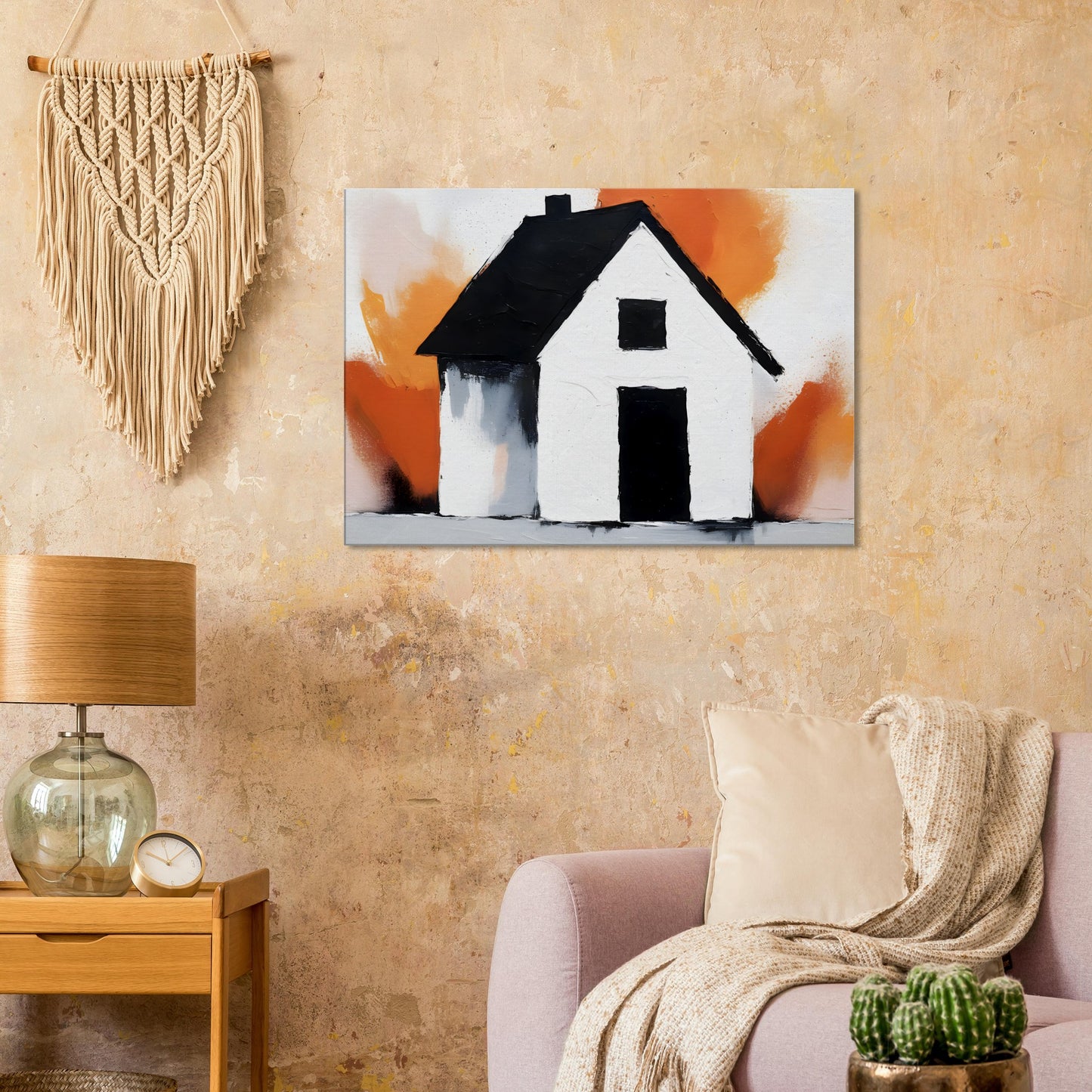 Rustic Allure: Abstract Minimalist House Canvas