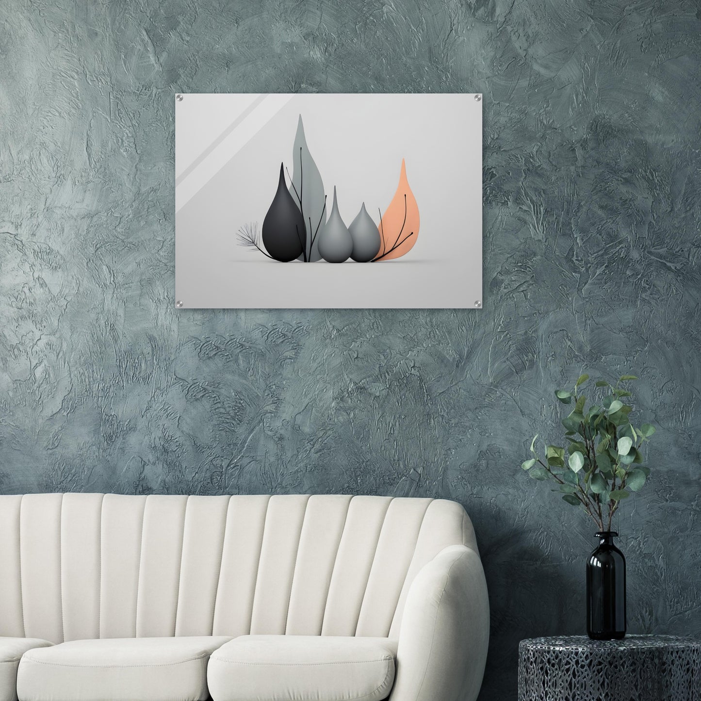 Minimalist Abstract Acrylic Print with Elegant Leaf Design