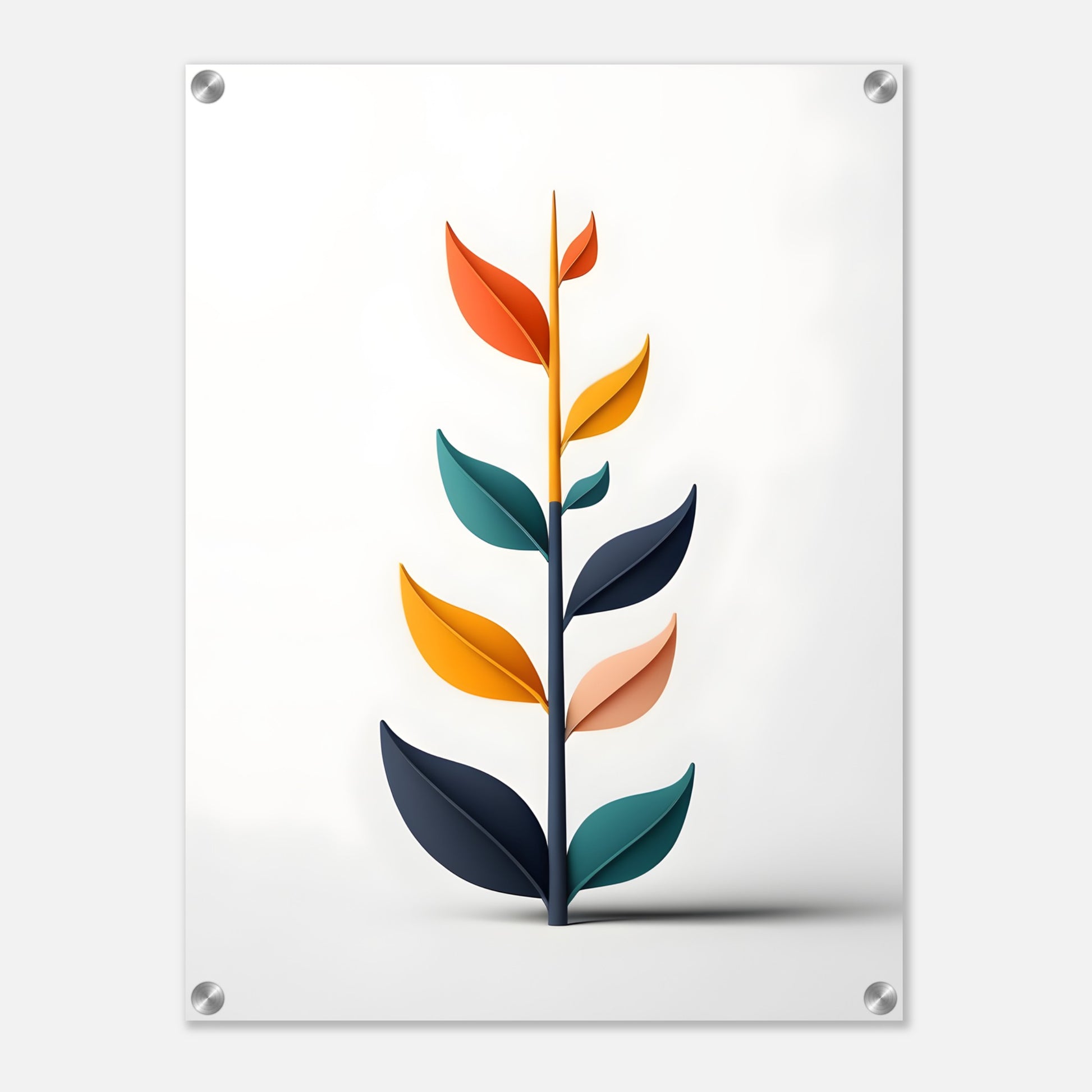 Minimalist Abstract Acrylic Print: Vibrant Leafy Art