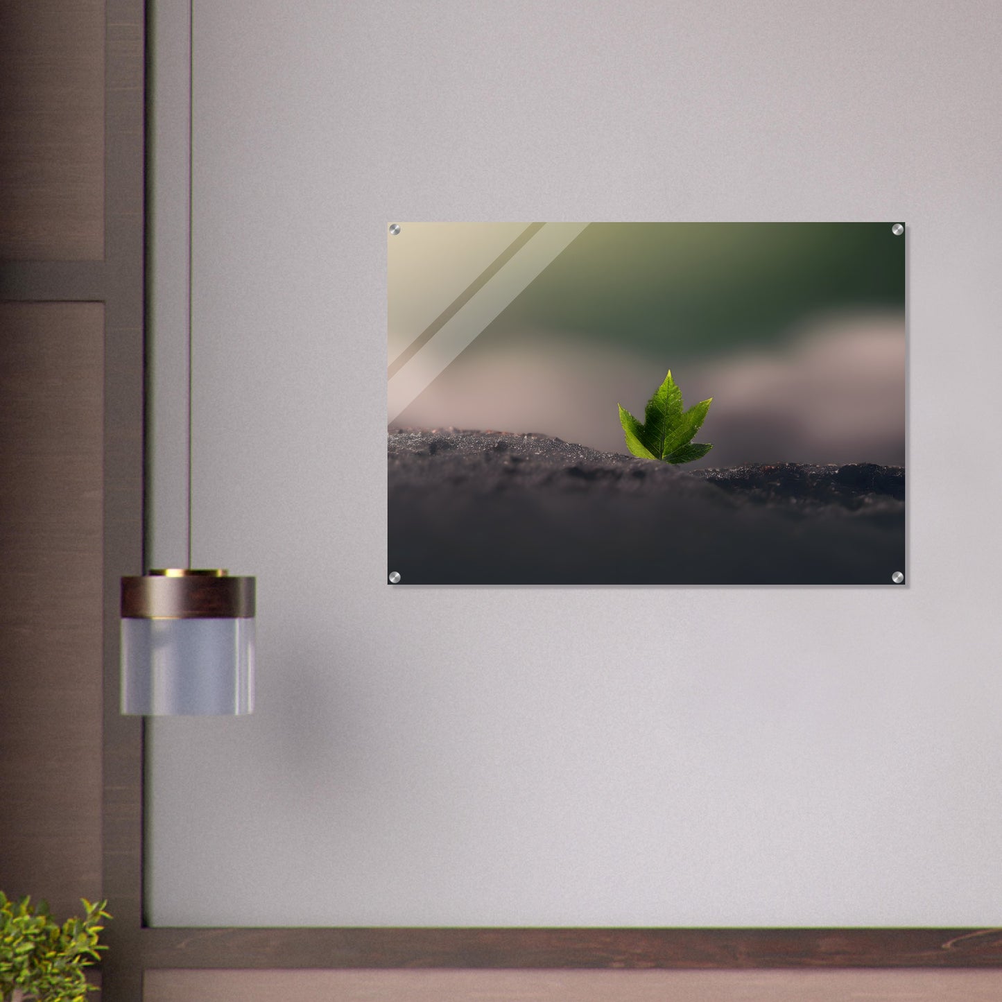 Acrylic Print of Minimalist Abstract Green Leaf Wall Art