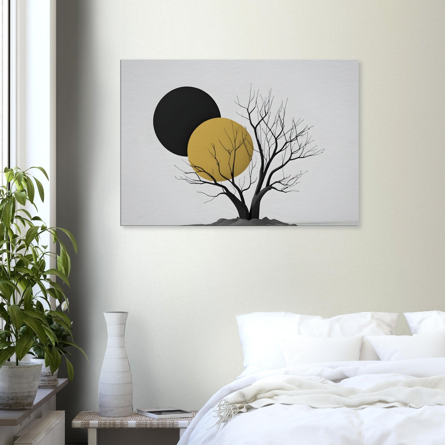 Minimalist Abstract Wall Art: Tree with Dual Circles