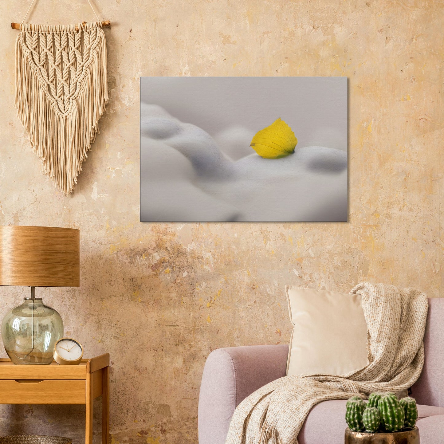 Minimalist Abstract Wall Art with Yellow Petal and Soft Textures