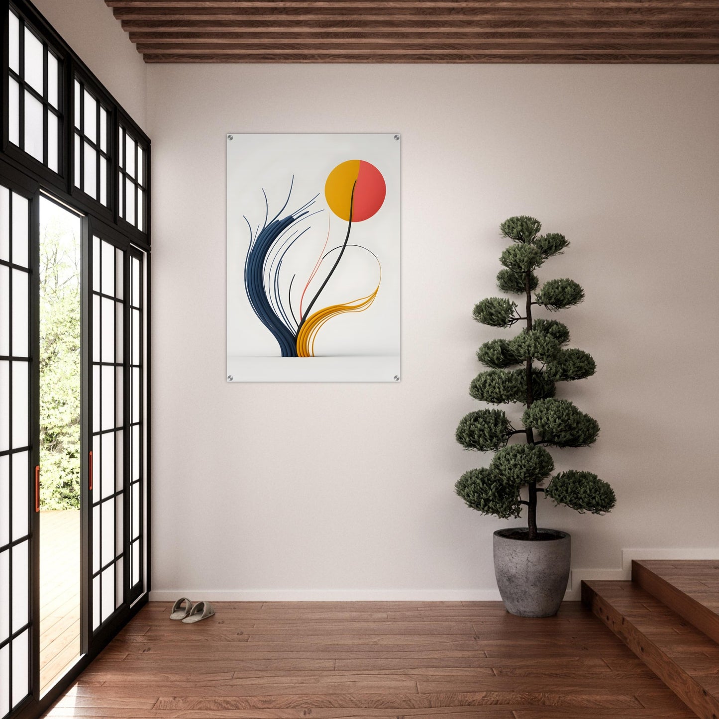 Acrylic glass wall art, Whispers of Nature, Abstract Flowing Leaf Design