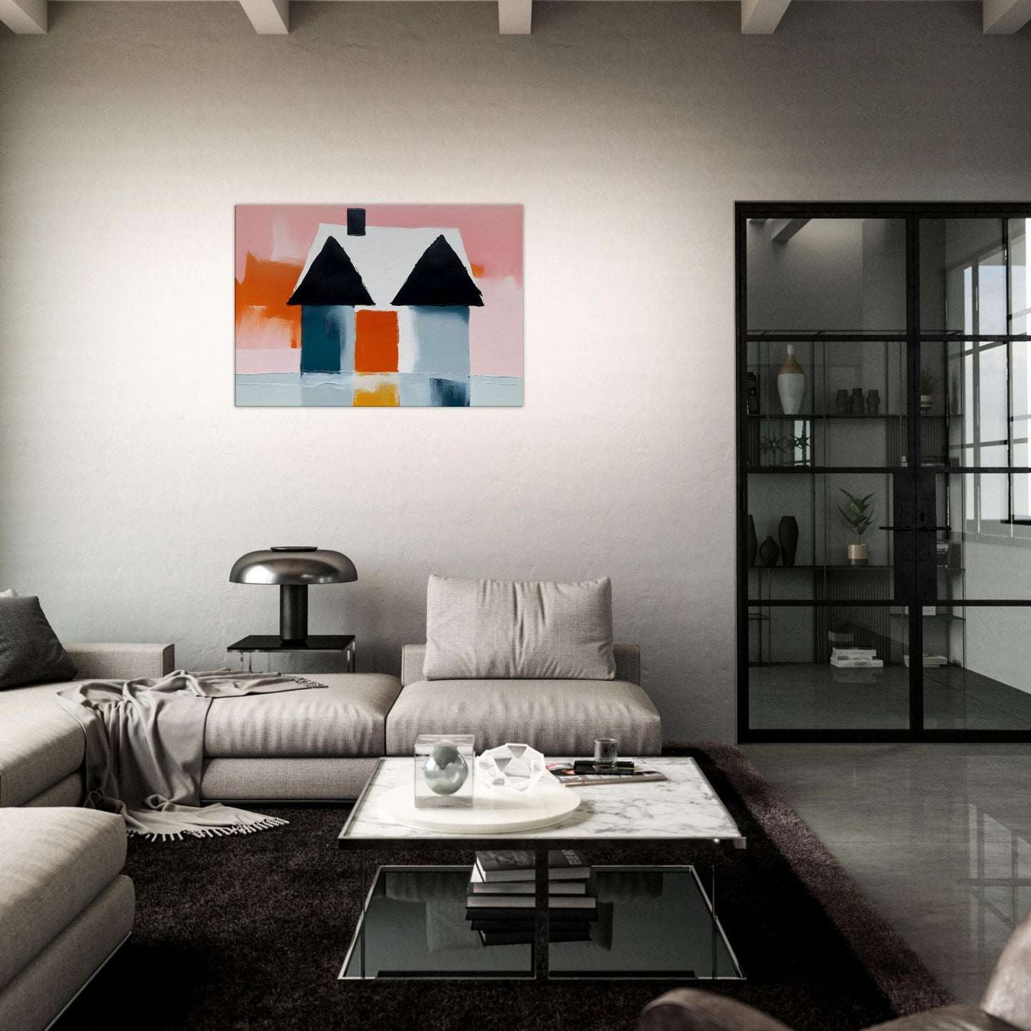 Whimsical Retreat: Modern Abstract House Print