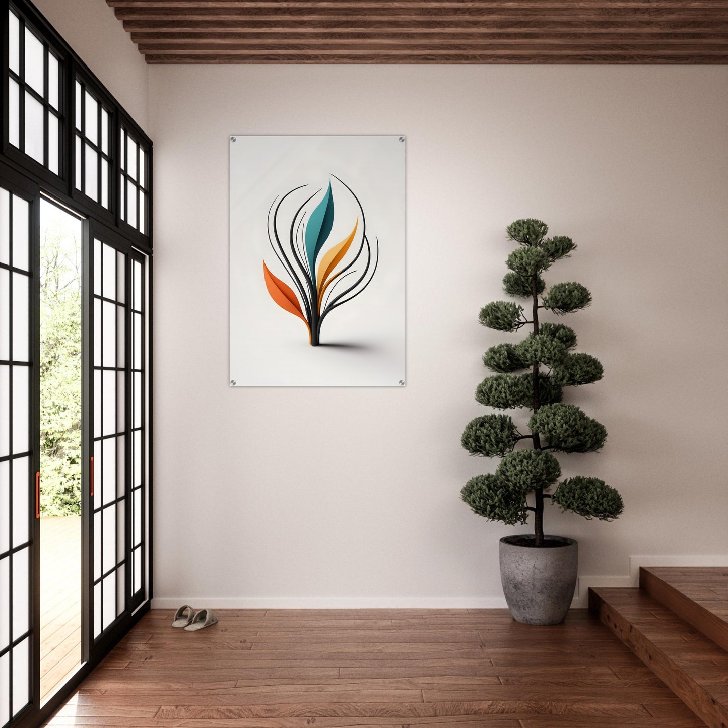 Acrylic glass wall art, Symphony of Leaves: Organic Abstract Art with Nature’s Flow