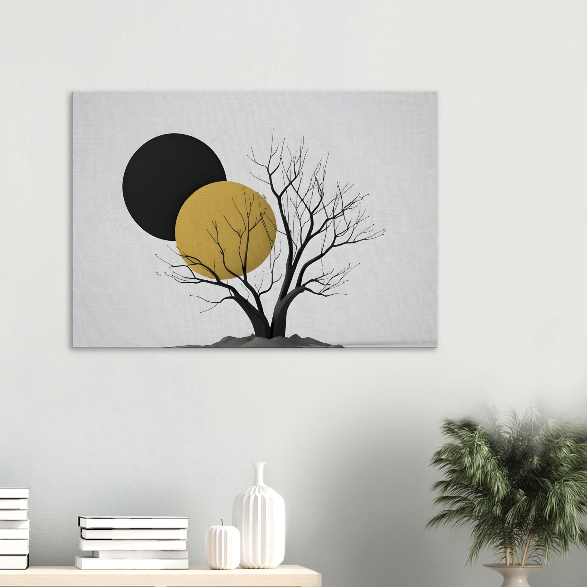 Minimalist Abstract Wall Art: Tree with Dual Circles